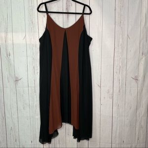 Lane Bryant 28 Dress Black Brown Chiffon Plus Size Color Block Chiffon